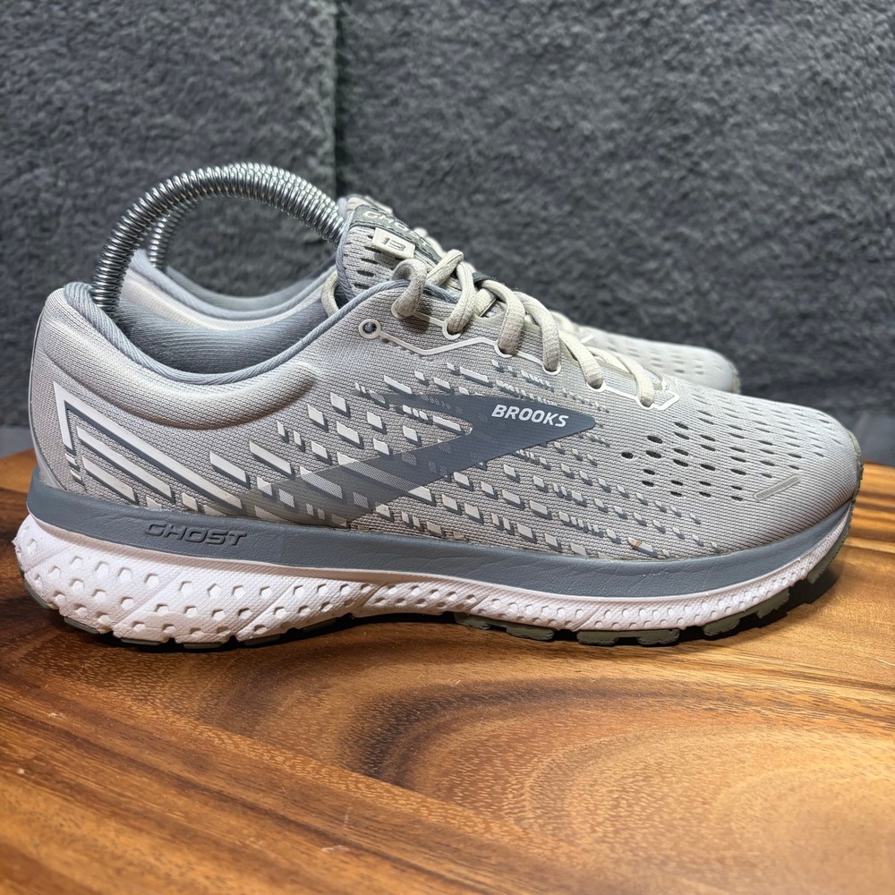 Brooks Ghost 13 Womens Grey White Running Shoes 1203381B051 Size 8 Medium B